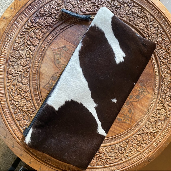 Clare V Cowhide Clutch - Dark Brown and White - Picture 2 of 7